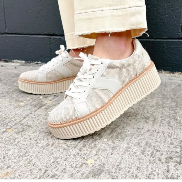 DV by Dolce Vita Bubbles Tan Almond Tweed Sz 9.5 Platform Y2K - Picture 1 of 12